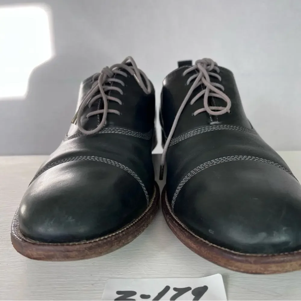 Johnston & Murphy Shoes Oxford Men 10.5 M Clayton Black Gray Sheepskin Cap Toe